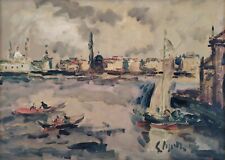 Veduta di Venezia Barche nel Canal Grande Dipinto Olio Italiano Originale Firmato