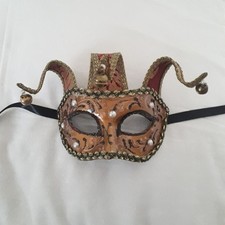 Colombina Giullare - Maschera veneziana in cartapesta, broccato e strass 