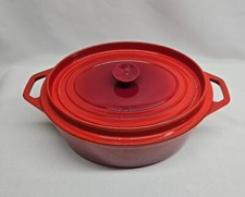 Grande pentola ovale vintage Invicta in ghisa smaltata rossa con coperchio Francia