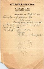 Collom & Seufert Peirce City MO 1919 carta intestata mobili e merci da impresa