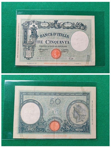 Regno itali banconota 50 - d'itali, da