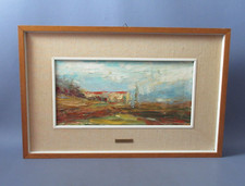 Quadro dipinto olio su tela G. Castellazzi paesaggio astratto Cisano Bergamasco