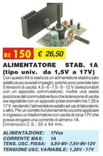RS150 ALIMENTATORE STAB univers. 1A regolabile da 1,5V a 17V ELSE KIT da saldare
