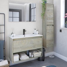 Mobile Bagno SOSPESO 80 cm lavabo ceramica specchio colonna ROVERE 305020C Sprin