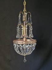 Lampadario plafoniera vintage ottone cristalli vetro Murano Impero francese