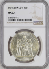 :1968(A) 10-FRANCHI FRANCIA KM#932 NGC MS-65 GRUPPO ERCOLE RARITÀ R7 ALTA QUALITÀ