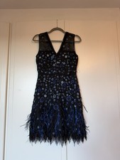 Abito blu con paillettes e piume impreziosito taglia UK 6/US 2