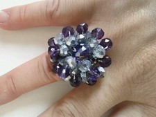 Anello Regolabile Fatto a mano All'uncinetto Con Cristalli 