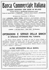 PUBBLICITA' 1918 BANCA COMMERCIALE ITALIANA FILIALI OPERAZIONI SERVIZI TURISMO 