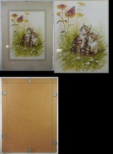 H 1689 QUADRO CON VETRO “GATTINI NEL PRATO” cm 30X40