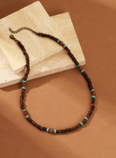 Collana perline da uomo retrò in legno naturale