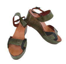 Sandali pelle tipo rettille MALIPARMI plateau 8cm verde cinturino caviglia -81F