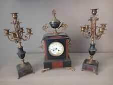 Orologio trittico in marmo rosso - fine '800- parigina - sveglia con candelabri