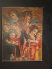 dipinti antichi. Dipinto su pannello di legno 1800, riproducente affresco '300