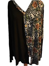 A.Gain Black Gray Floral Rose USA  Leopard Animal French Knot Plus Top Sz 3xL