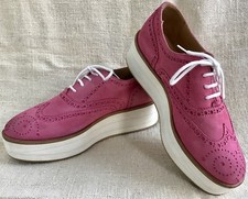 Diane B. Milano donna lampone scamosciato zeppa plateau brogue EU 36 US 5/5,5 🇮🇹