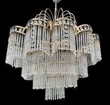 Lampadario Elegante in Ottone e Cristallo  a 3 Luci, Stile Art Decò