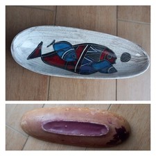 Vintage ciotola CERAMICA base rivestita in pelle Stile FANTONI ITALY vedere foto