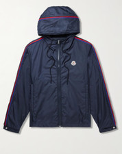 NUOVO, Moncler Hattab logo-applicato shell giacca con cappuccio colore navy taglia 5 #DC503