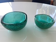Carlo Scarpa Sommerso Bollicine Ciotole Vetro Verde per Venini Italia
