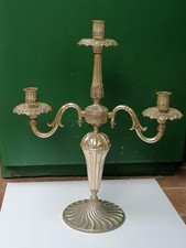 Grande Candelabro Metallo Argentato Due Bracci Bobeche Candeliere Classico 60 cm