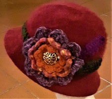 Cappello cloche vintage uncinetto fiori crochet ruggine