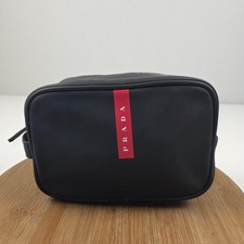 Prada Toiletry Bag Dopp Kit Travel Wash Case Black Red Stripe Logo Zip Handle