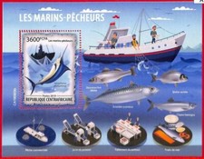 A1635 -CENTRAFRICA R - ERRORE: MISSPERF, S/S - 2019, Barche da pesca, Pesci
