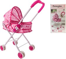 Carrozzina per Bambole con Cappottina Pieghevole Telaio Metallo Passeggino