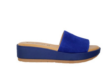 SCARPE SANDALI CIABATTA DONNA ELISA CONTE PELLE CAMOSCIO BLU ZEPPA PLATEAU ITALY