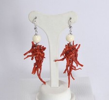 CORALLO ROSSO ORECCHINI  ARGENTO 925 FRANGE E OSSO PALLINI 10 mm     -AGHT 0327-