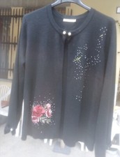 Maglia nera in lana Elisa Landri,taglia III,ricamo a macchina,perle e paillettes