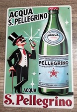 ACQUA SAN PELLEGRINO TARGA  METALLO INSEGNA VINTAGE REPLICA 20x30cm