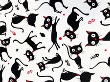 Tessuto al metro e Tovaglie | Fantasia Gatti Neri | 100% Cotone | MADE IN ITALY