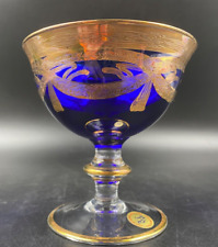 PREZIOSO CRISTALLO D'ARTE BICCHIERE CALICE COPPA MURANO GIUBILEO ZAFFIRO ORO