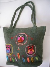 BORSA SHOPPER A SPALLA LANA COTTA GUFO GUFETTI ETNICO NEPAL