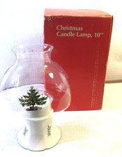 Lampada vintage Nikko Natale uragano vetro 10" con disegno albero scatola originale