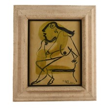 Cornice firmata Peter Keil "Donna seduta su una sedia 1963" Mix Media