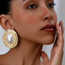 Faux Pearl Oval Drop Earrings