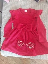 Vestito Rosso Bambina 12-18 Mesi Con Scarpette Antiscivolo