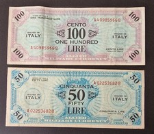 CENTO 100 e CINQUANTA 50 AM LIRE ALLIED MILITARY CURRENCY OCCUPAZIONE AMERICANA