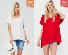 A GAIN WOMEN'S PLUS SIZE V NECK TOP SIDE SLIT CHOOSE SIZE / COLOR