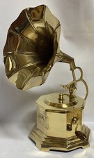 Grammofono Vintage Ottone Deocr Fonografo Fatto a Mano La Sua Voce Maestro Da Collezione