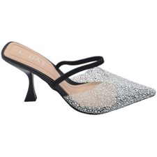Scarpe decollete slingback nero donna elegante punta trasparente con microperle 