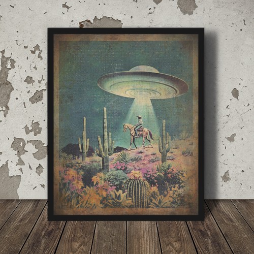 Vintage ufo cowboy wall - ufo,
