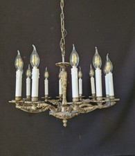 Lampadario antico vintage francese plafoniera ottone 6 bracci 12 luci Ø 56 cm