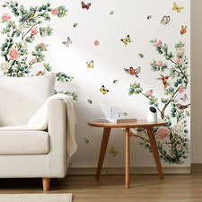 Adesivo murale decorativo PVC fiori albero rami uccellini farfalle per pareti casa