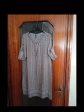 Vestito estivo grigio con stampa e strass alla scollatura donna