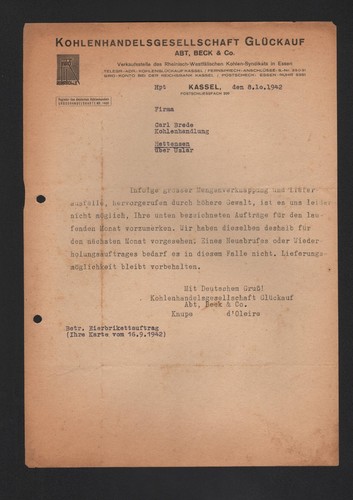 Kassel lettera 1942 società - kassel,,