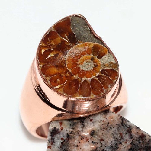 Anello fossile ammonite uomo